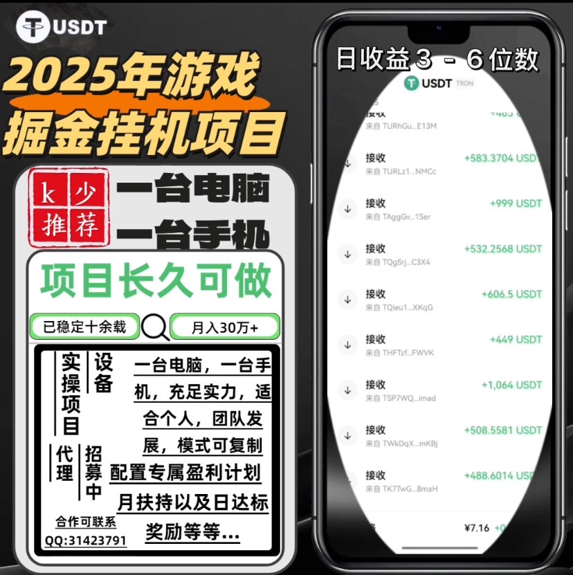 2025年USDT游戏全自动挂机项目 ,单号收益3-6位数-项目网资源站