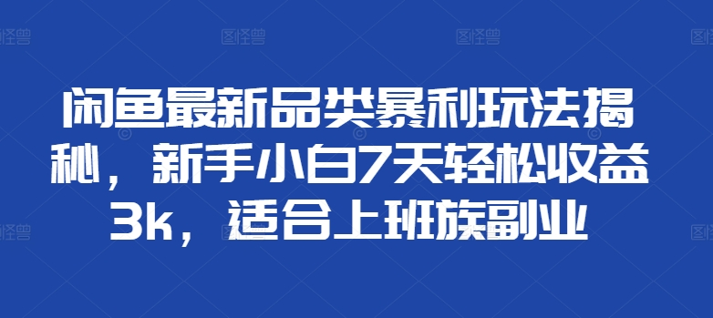 闲鱼最新品类暴利玩法揭秘，新手小白7天轻松赚3000+，适合上班族副业-项目网资源站