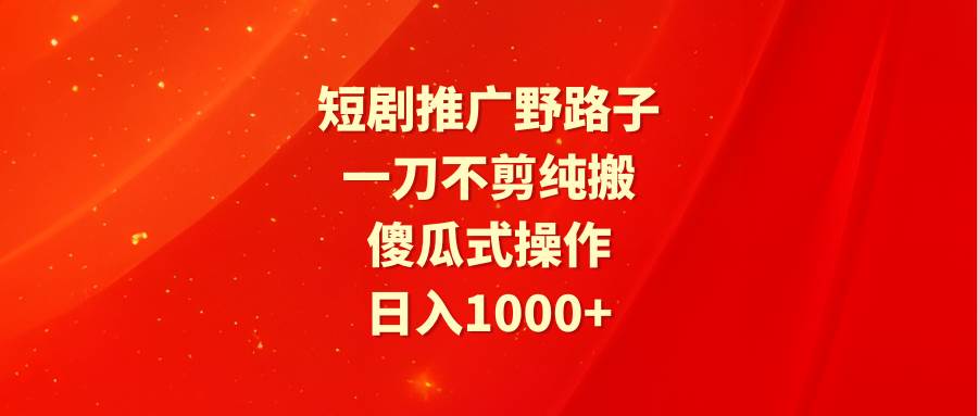 短剧推广野路子，一刀不剪纯搬运，傻瓜式操作，日入1000+-项目网资源站