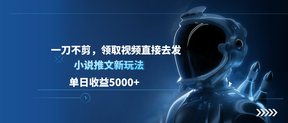 单日收益5000+，小说推文新玩法，一刀不剪，领取视频直接去发-项目网资源站