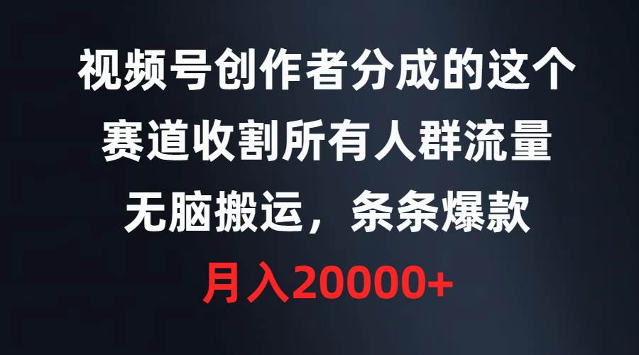 视频号创作者分成的这个赛道，收割所有人群流量，无脑搬运，条条爆款，…-项目网资源站