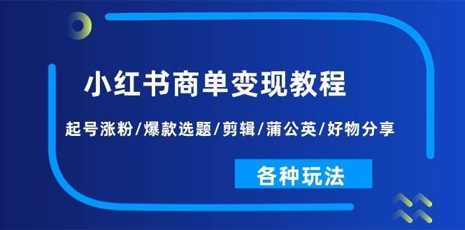 小红书商单变现教程：起号涨粉/爆款选题/剪辑/蒲公英/好物分享/各种玩法-项目网资源站