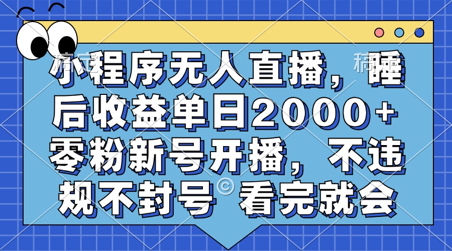 小程序无人直播，睡后收益单日2000+ 零粉新号开播，不违规不封号 看完就会-项目网资源站