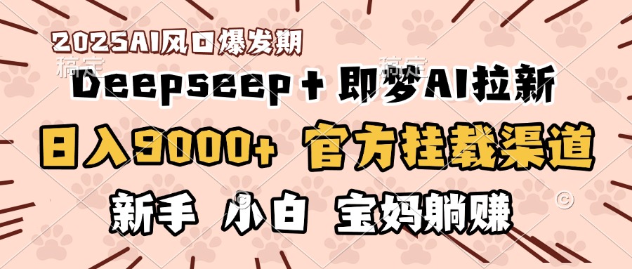 日入9000+！DeepSeep＋即梦拉新，官方挂载渠道，新手小白宝妈躺赚-项目网资源站