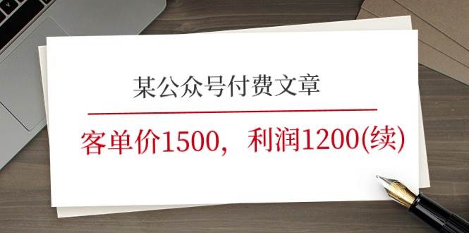 某公众号付费文章《客单价1500，利润1200(续)》市场几乎可以说是空白的-项目网资源站
