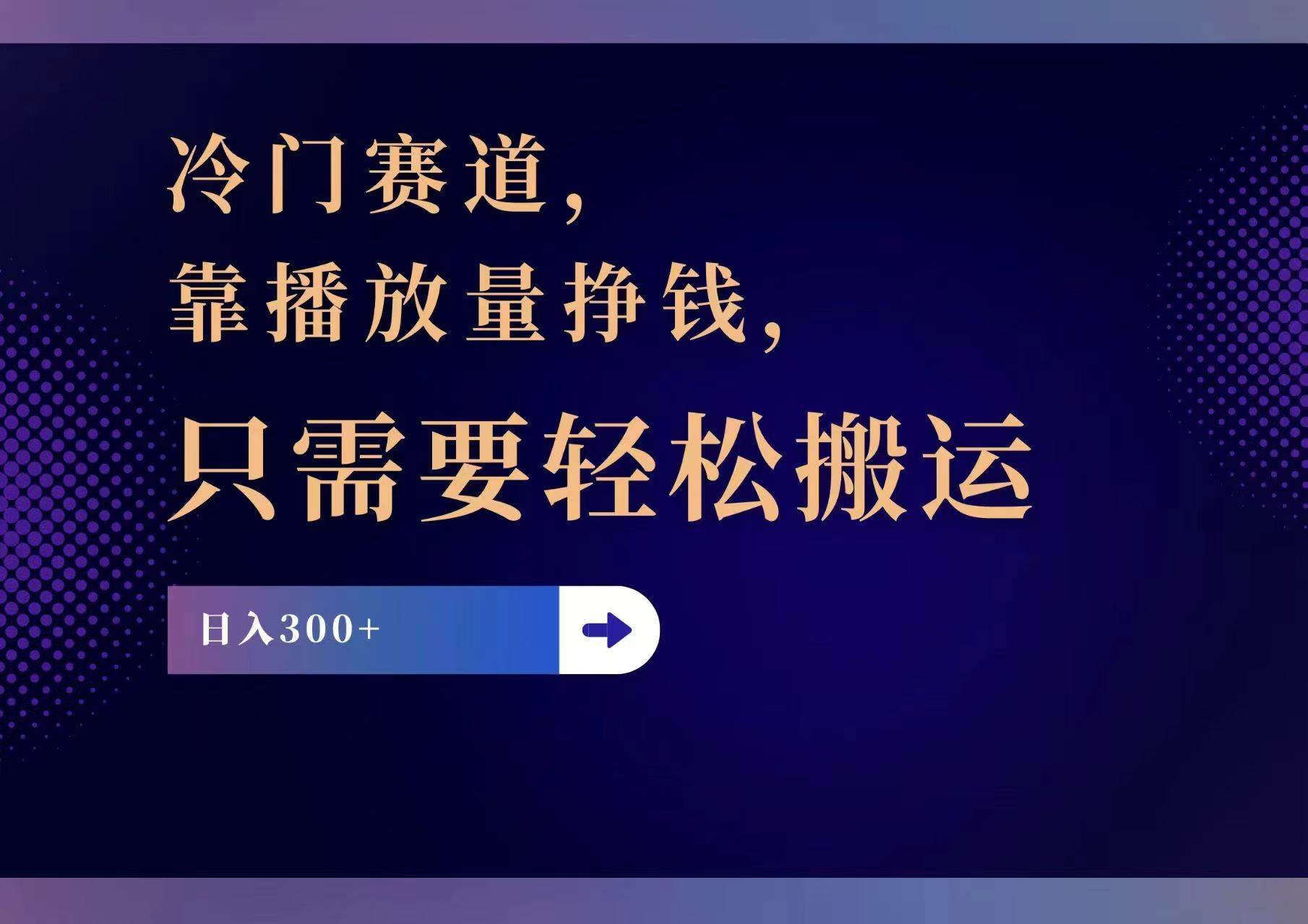 冷门赛道，靠播放量挣钱，只需要轻松搬运，日赚300+-项目网资源站