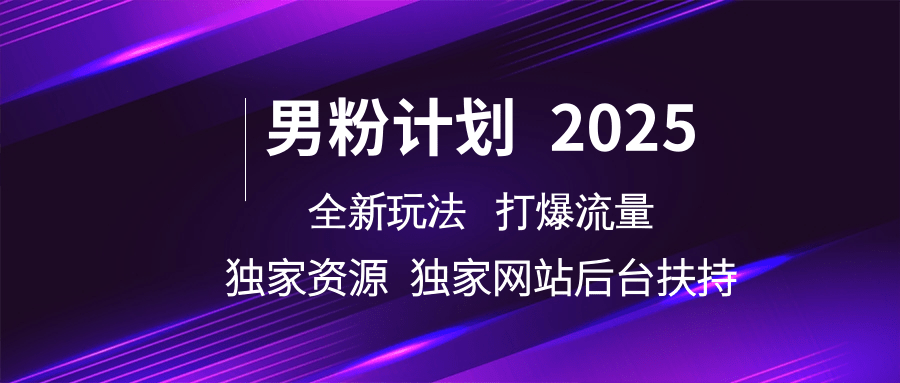男粉计划2025全新玩法打爆流量 独家资源 独家网站 后台扶持-项目网资源站