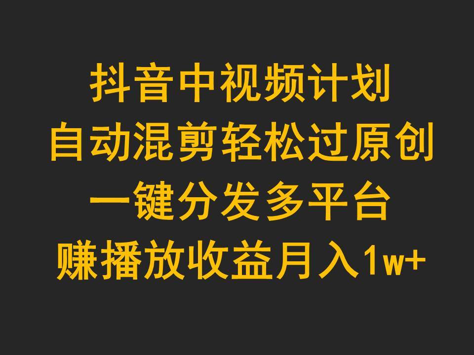 抖音中视频计划，自动混剪轻松过原创，一键分发多平台赚播放收益，月入1w+-项目网资源站