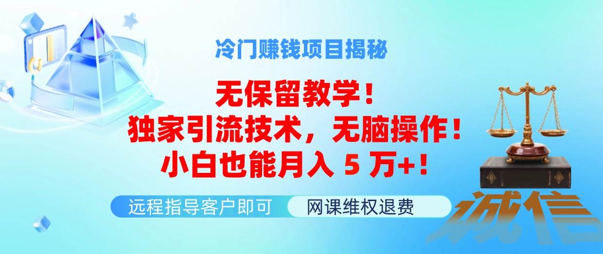 冷门赚钱项目无保留教学！独家引流技术，无脑操作！小白也能月入5万+！-项目网资源站