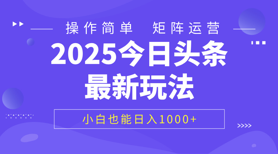 2025今日头条最新玩法，0粉可做，复制粘贴，小白也能日入1000+-项目网资源站