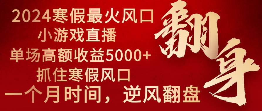 2024年最火寒假风口项目 小游戏直播 单场收益5000+抓住风口 一个月直接提车-项目网资源站