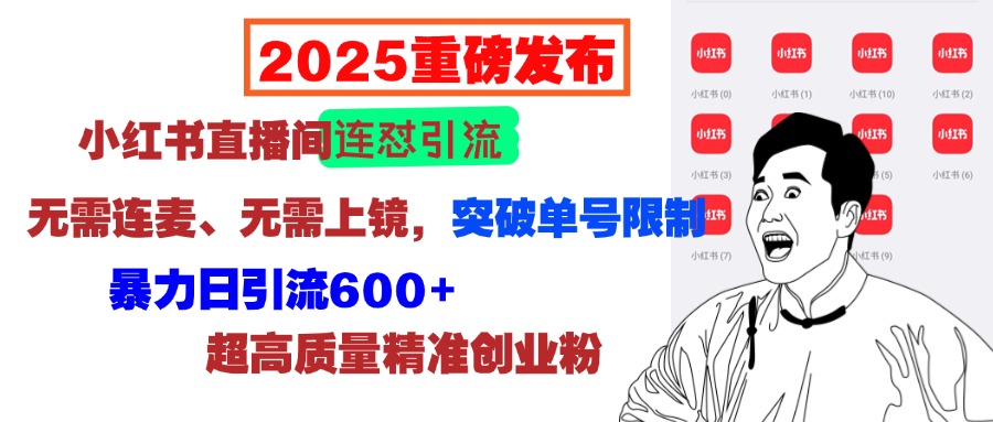 2025重磅发布：小红书直播间连怼引流，无需连麦、无需上镜，突破单号限制，暴力日引流600+超高质量精准创业粉-项目网资源站