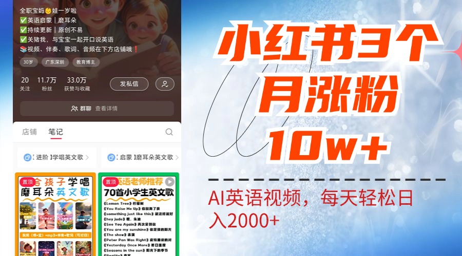 小红书三个月涨粉10W！AI英语视频0成本制作，每天轻松日入2000+-项目网资源站