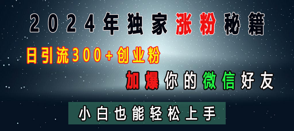 2024年独家涨粉秘籍，日引流300+创业粉，加爆你的微信好友，小白也能轻松上手-项目网资源站