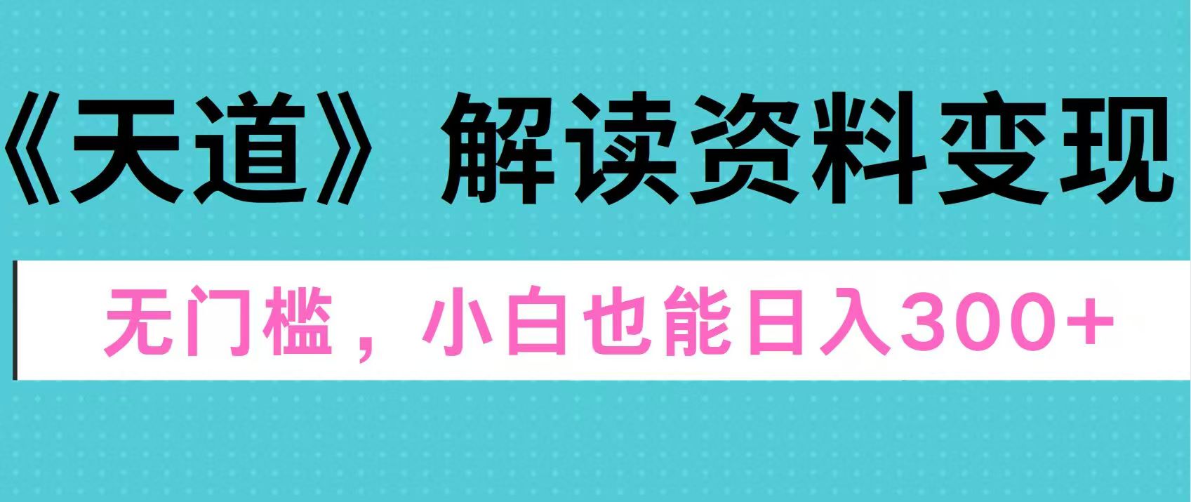 天道解读资料变现，无门槛，小白也能快速上手，稳定日入300+-项目网资源站