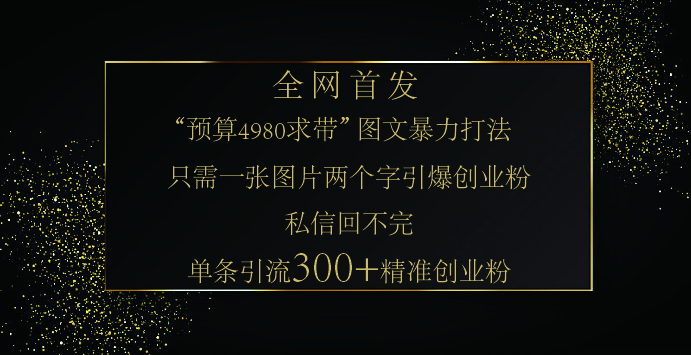 小红书，“预算 4980 带我飞” 的神奇图片引流法，堪称涨粉核武器！只需一张图，就能单条笔记凭借此方法，轻松引流 300 + 精准创业粉！-项目网资源站