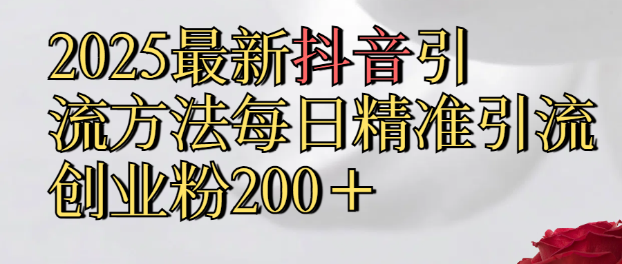 2025最新,抖音引流,方法每日精准引流创业粉300＋-项目网资源站