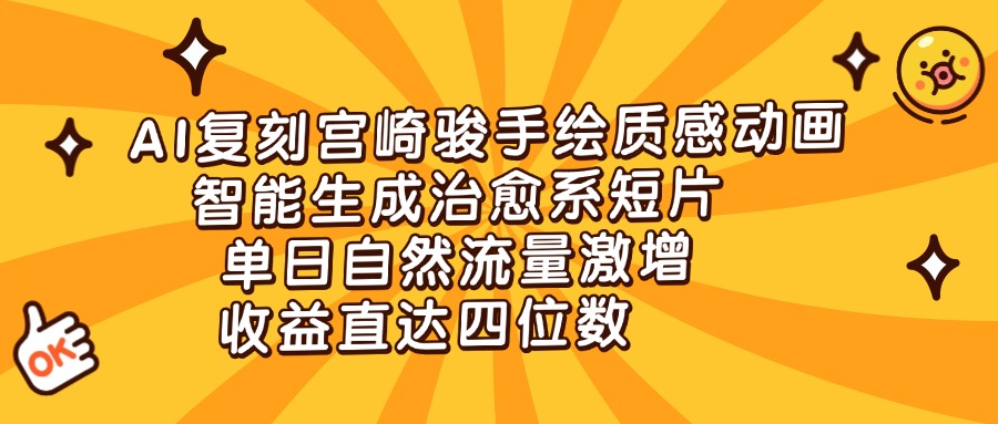 AI复刻宫崎骏手绘质感动画，智能生成治愈系短片，单日自然流量激增，收益直达四位数-项目网资源站
