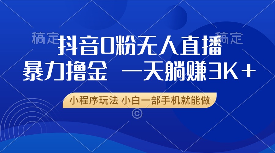 抖音0粉开播，新口子，不违规不封号， 小白可做，一天躺赚3k+-项目网资源站