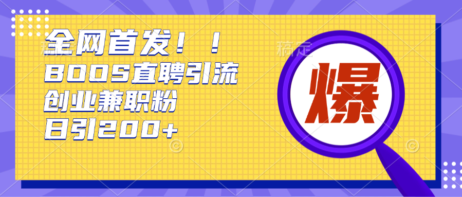 全网首发!BOOS直聘引流创业兼职粉，单号日引200+-项目网资源站
