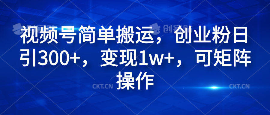 视频号简单搬运，创业粉日引300+，变现1w+，可矩阵操作-项目网资源站