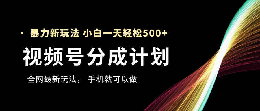 视频号分成计划，全网最暴力玩法，新手一天也能轻松500+-项目网资源站