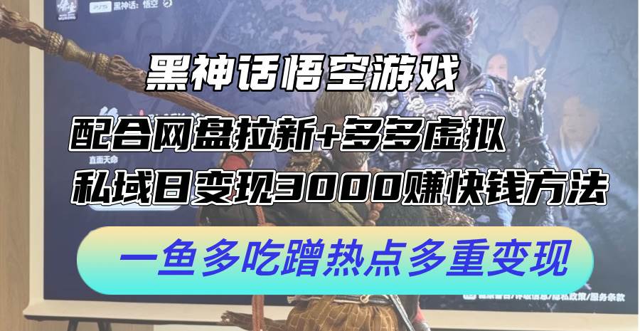 黑神话悟空游戏配合网盘拉新+多多虚拟+私域日变现3000+赚快钱方法。…-项目网资源站