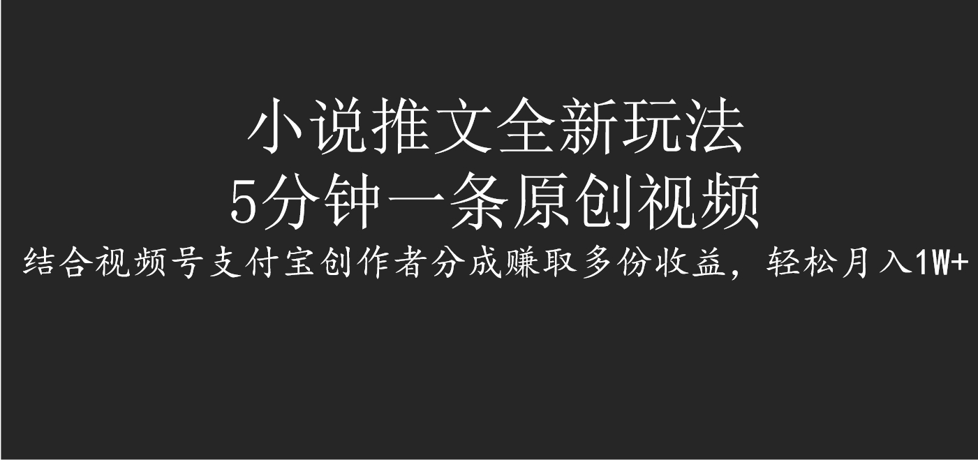 小说推文全新玩法，5分钟一条原创视频，结合视频号支付宝创作者分成赚取多份收益，轻松月入1W+-项目网资源站