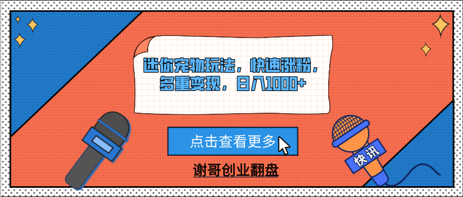 迷你宠物玩法，快速涨粉，多重变现，日入1000+-项目网资源站