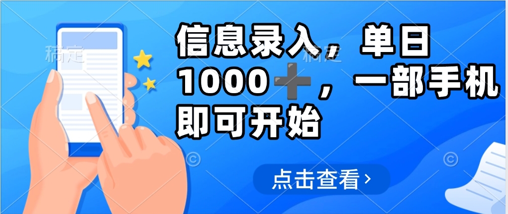 信息录入，几秒钟一单，只需一部手机即可操作，0成本，每天1000-项目网资源站
