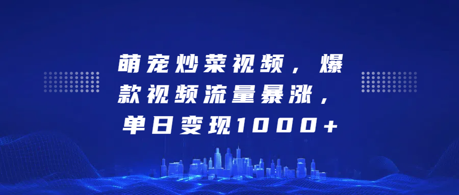 萌宠炒菜视频，爆款视频流量暴涨，单日变现1000+-项目网资源站