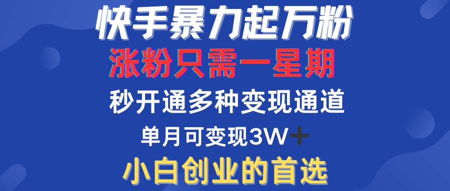 快手暴力起万粉，涨粉只需一星期！多种变现模式-项目网资源站