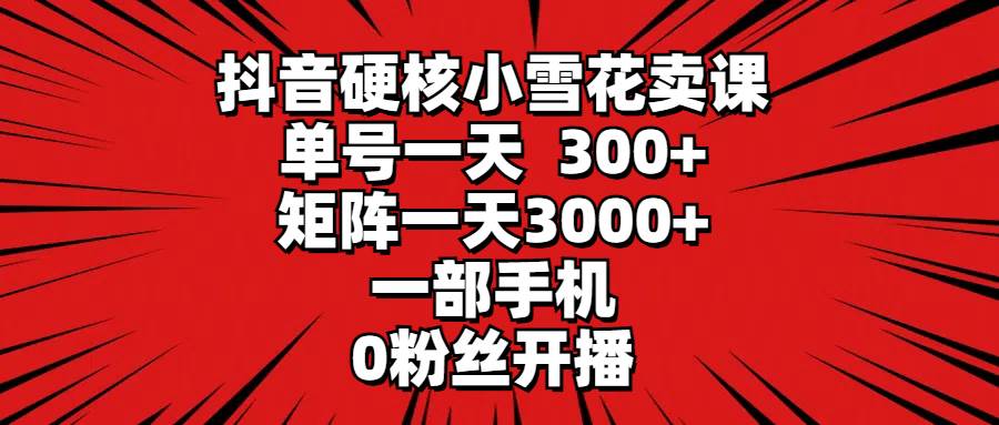 抖音硬核小雪花卖课，单号一天300+，矩阵一天3000+，一部手机0粉丝开播-项目网资源站
