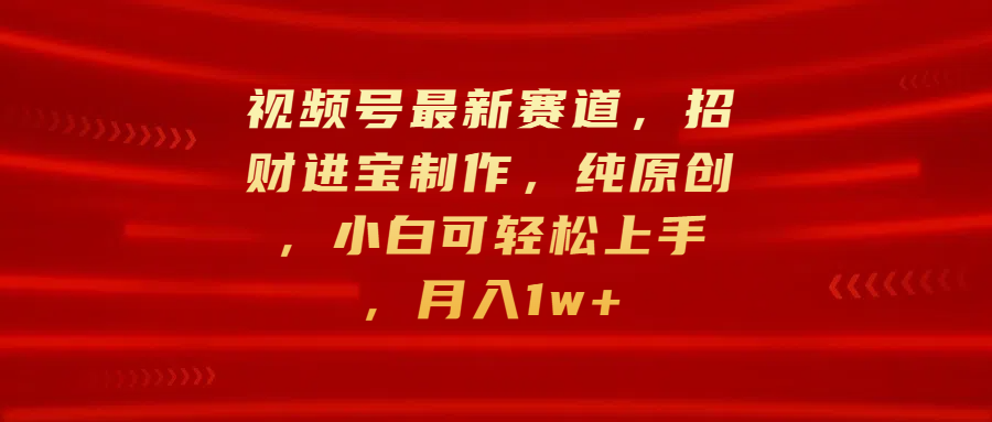 视频号最新赛道，招财进宝制作，纯原创，小白可轻松上手，月入1w+-项目网资源站