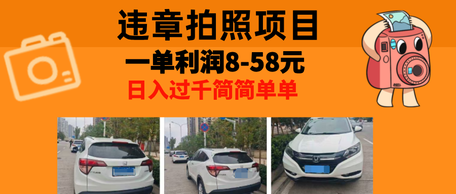 最强副业违章拍照，一单利润8-58元，全国大小城市都可做-项目网资源站
