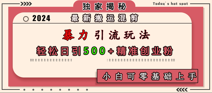 最新搬运混剪暴力引流玩法，轻松日引500+精准创业粉，小白可零基础上手-项目网资源站