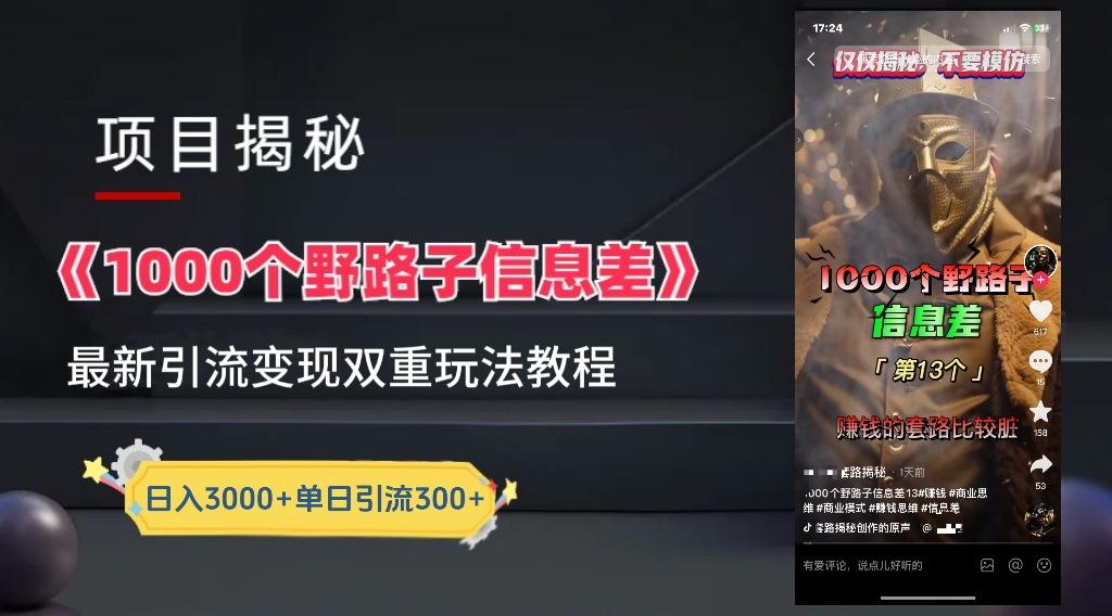 抖音一千个野路子信息差最新玩法教程-变现＋引流的玩法具体拆解-项目网资源站