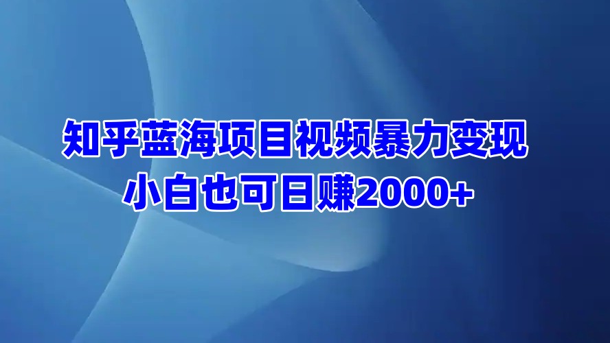 知乎蓝海项目视频暴力变现  小白也可日赚2000+-项目网资源站