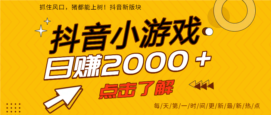 抖音小游戏，最新风口项目，亲测单游戏2000+感兴趣点击了解。-项目网资源站