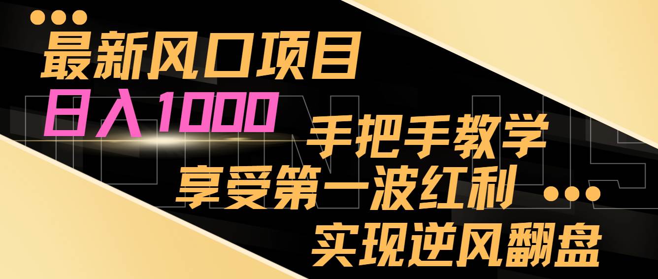 最新风口项目，日入过千，抓住当下风口，享受第一波红利，实现逆风翻盘-项目网资源站