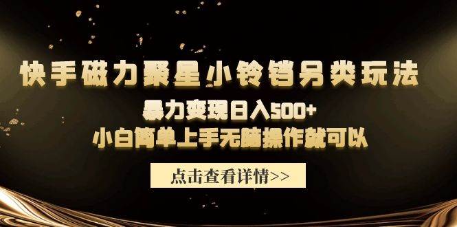 快手磁力聚星小铃铛另类玩法，暴力变现日入500+小白简单上手无脑操作就可以-项目网资源站