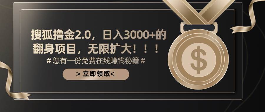 搜狐撸金2.0日入3000+，可无限扩大的翻身项目-项目网资源站