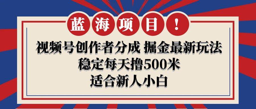 【蓝海项目】视频号创作者分成 掘金最新玩法 稳定每天撸500米 适合新人小白-项目网资源站