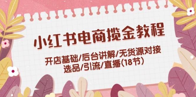 小红书电商揽金教程：开店基础/后台讲解/无货源对接/选品/引流/直播(18节)-项目网资源站