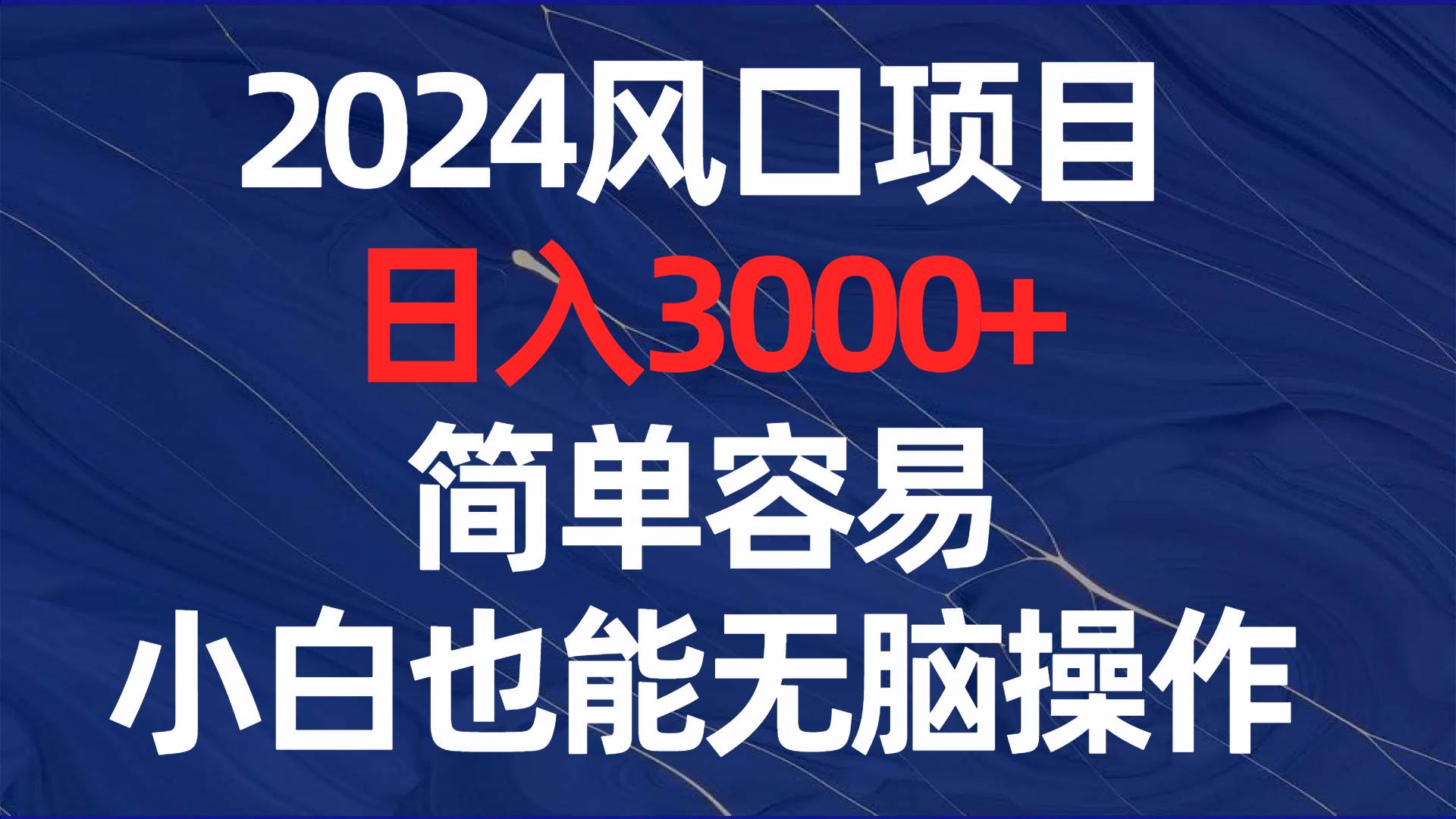 2024风口项目，日入3000+，简单容易，小白也能无脑操作-项目网资源站