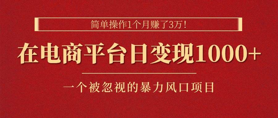 简单操作1个月赚了3万！在电商平台日变现1000+！一个被忽视的暴力风口…-项目网资源站
