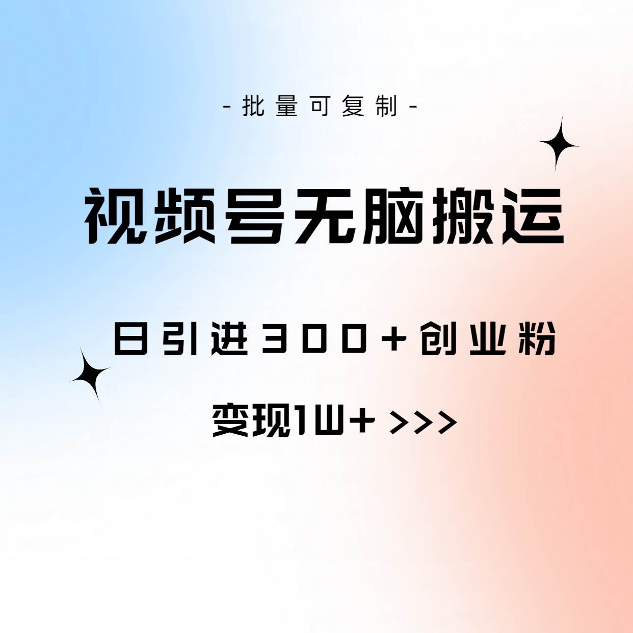 视频号无脑搬运日引300+创业粉，变现1W+可批量复制-项目网资源站
