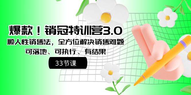 爆款！销冠特训营3.0之顺人性销售法，全方位解决销售难题、可落地、可执行、有结果-项目网资源站
