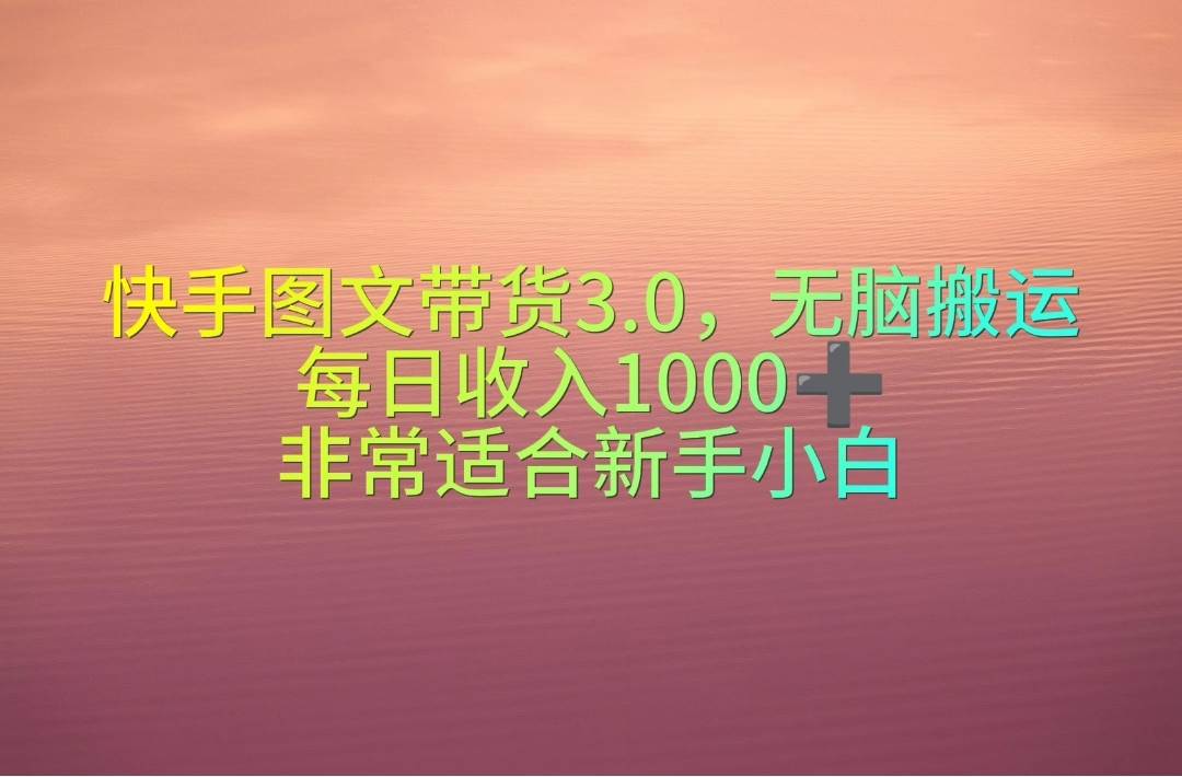 快手图文带货3.0，无脑搬运，每日收入1000＋，非常适合新手小白-项目网资源站