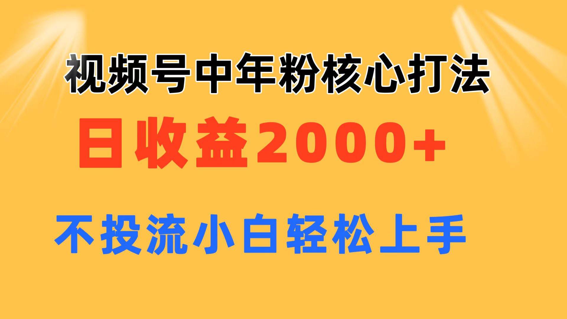 视频号中年粉核心玩法 日收益2000+ 不投流小白轻松上手-项目网资源站
